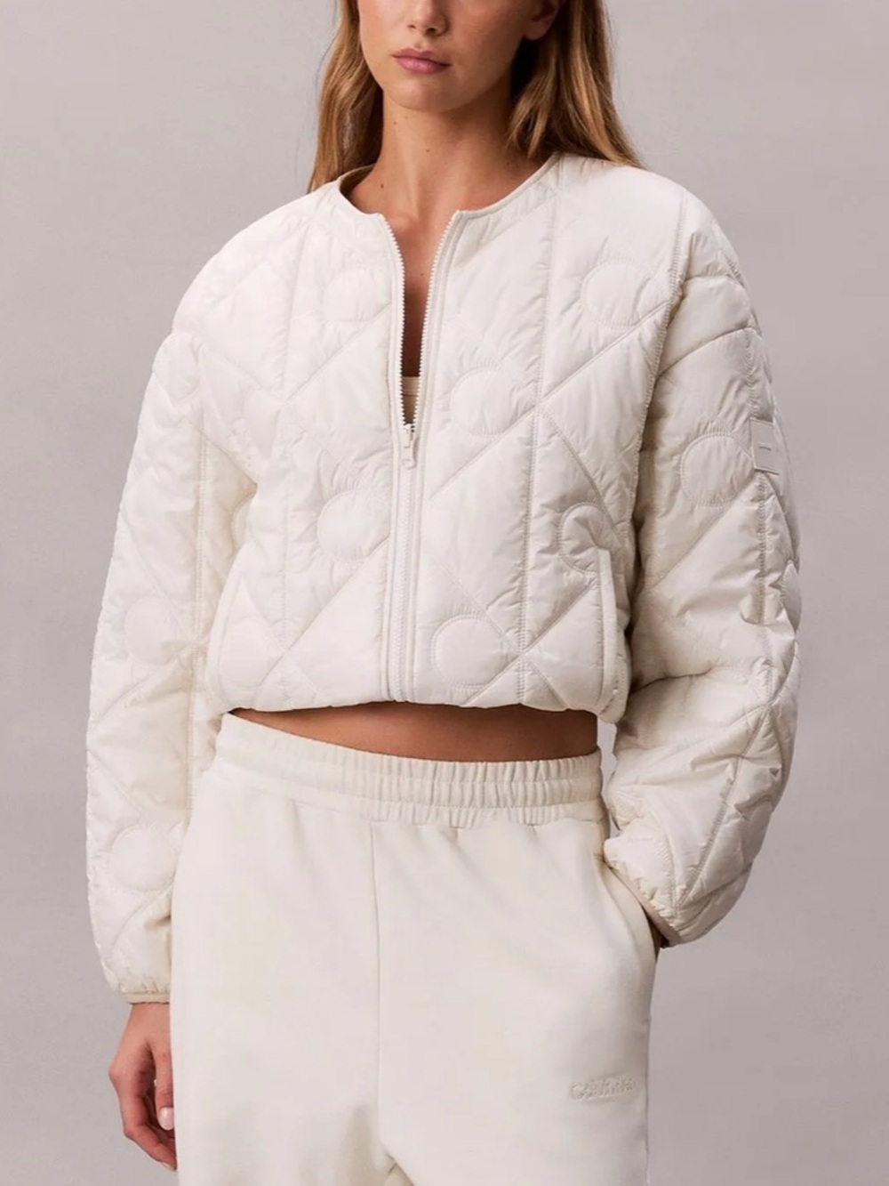 Calvin Klein Off-White Quilted Cropped Puffer Jacket